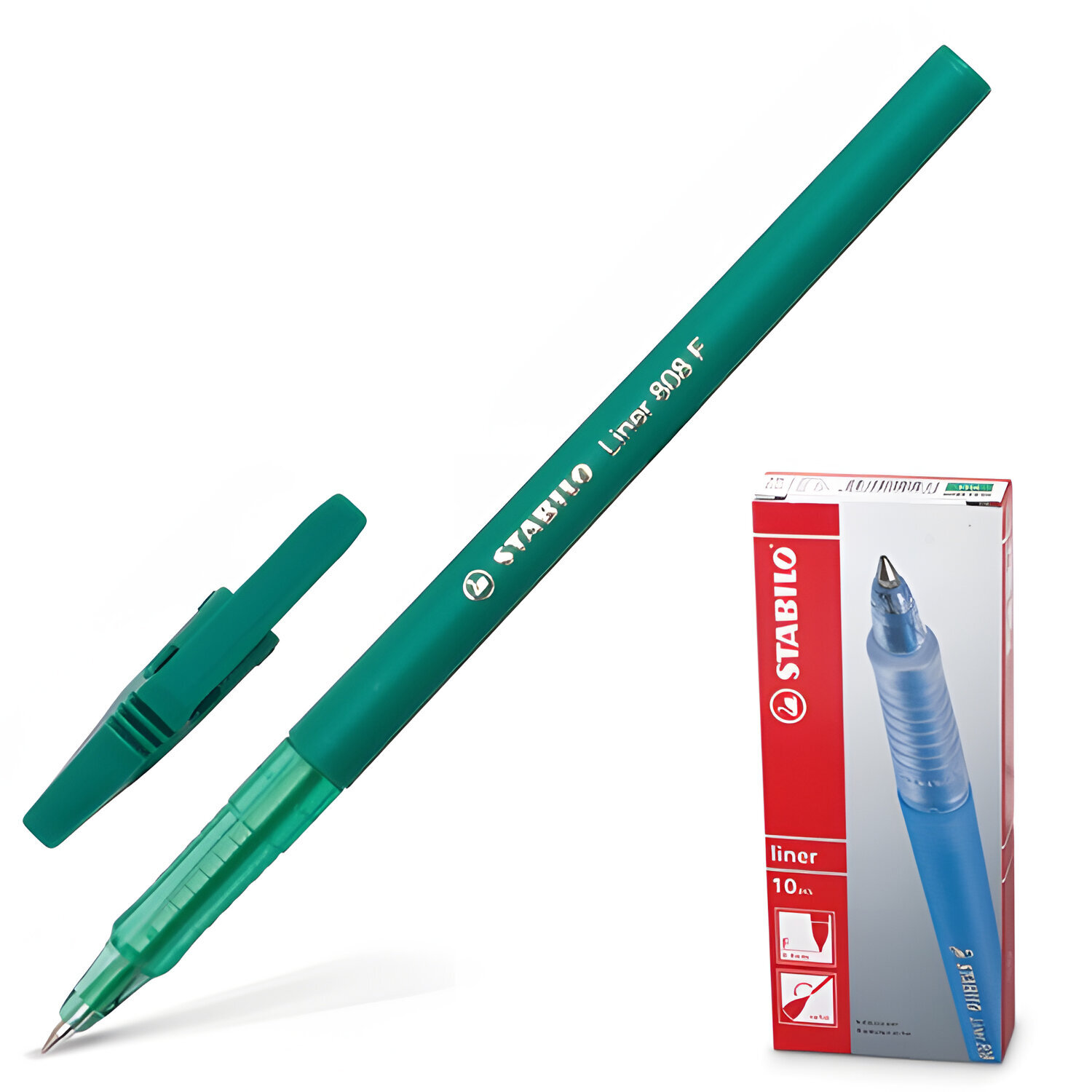 Ручка канц. шариковая 0,3mm STABILO "Liner" корпус зеленый Зеленая 141565