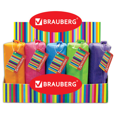 Пенал-косметичка BRAUBERG, ассорти 5 цветов, "Радуга", 20х6х4 см, дисплей, 223267