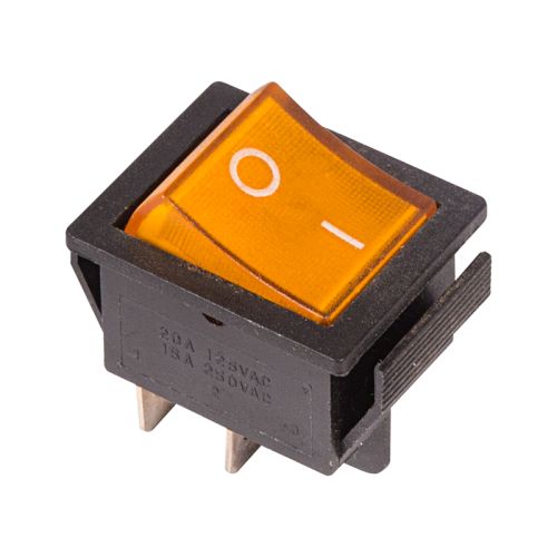 Выключатель клавишный с подсветкой 220V KCD4-101/4PN 16А (ON-OFF) желтый 36-2333
