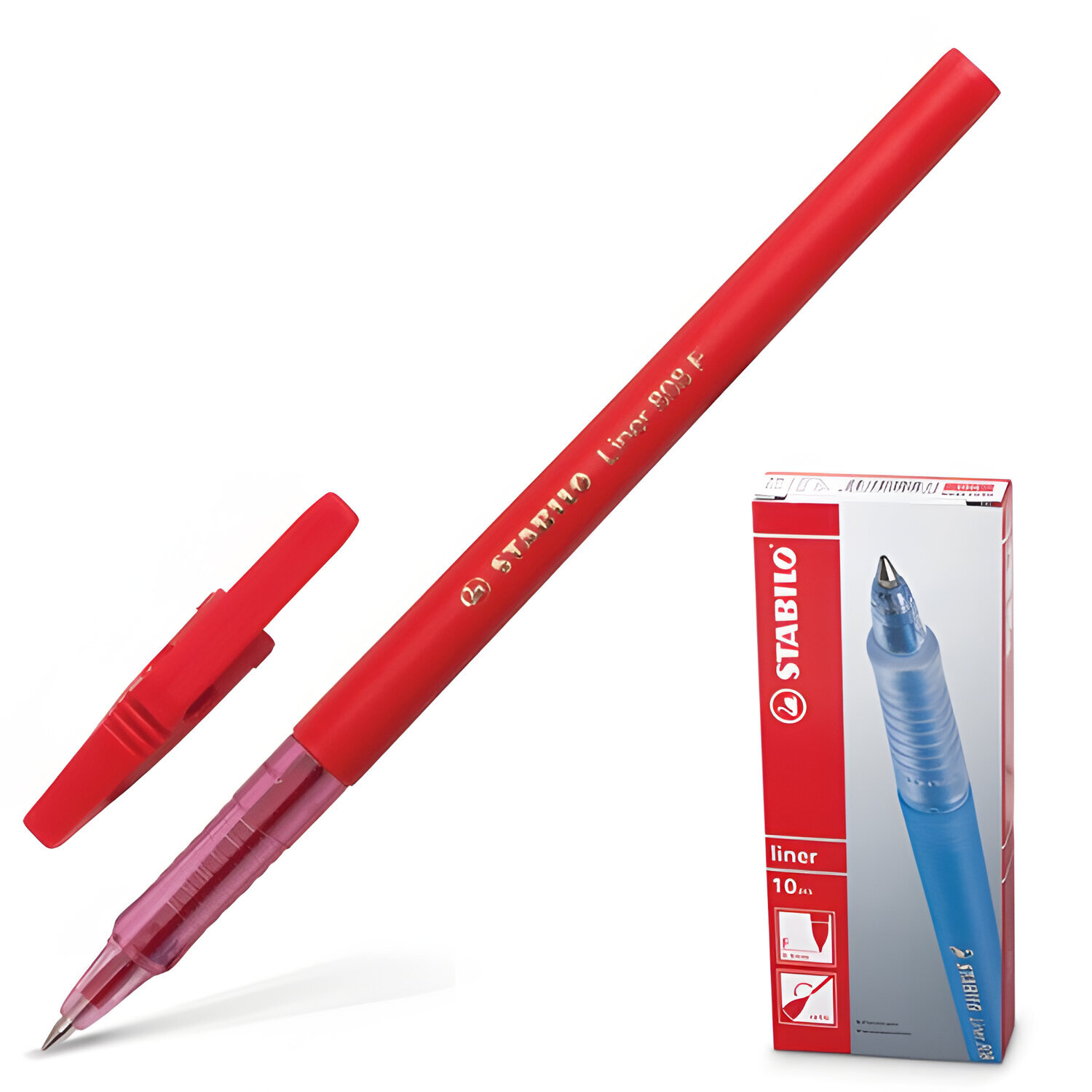 Ручка шариковая красная 0,30mm STABILO "Liner" корпус красный 141566