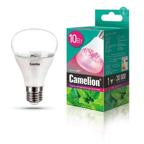 Лампа светодиодная A60 10Вт Е27 220В биколор, для растений Camelion