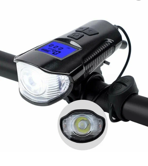 Фонарь велосипедный LED передний XA-585, гудок, поворотники, USB зарядка