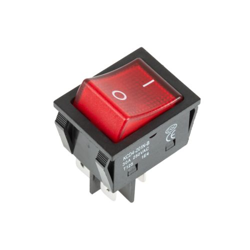 Выключатель клавишный с подсветкой 220V KCD4-101/4PN 30А (ON-OFF) красный 36-2346