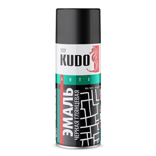 Краска аэрозольная эмаль спрей KU-1002 Чёрная глянцевая  520 мл. KUDO