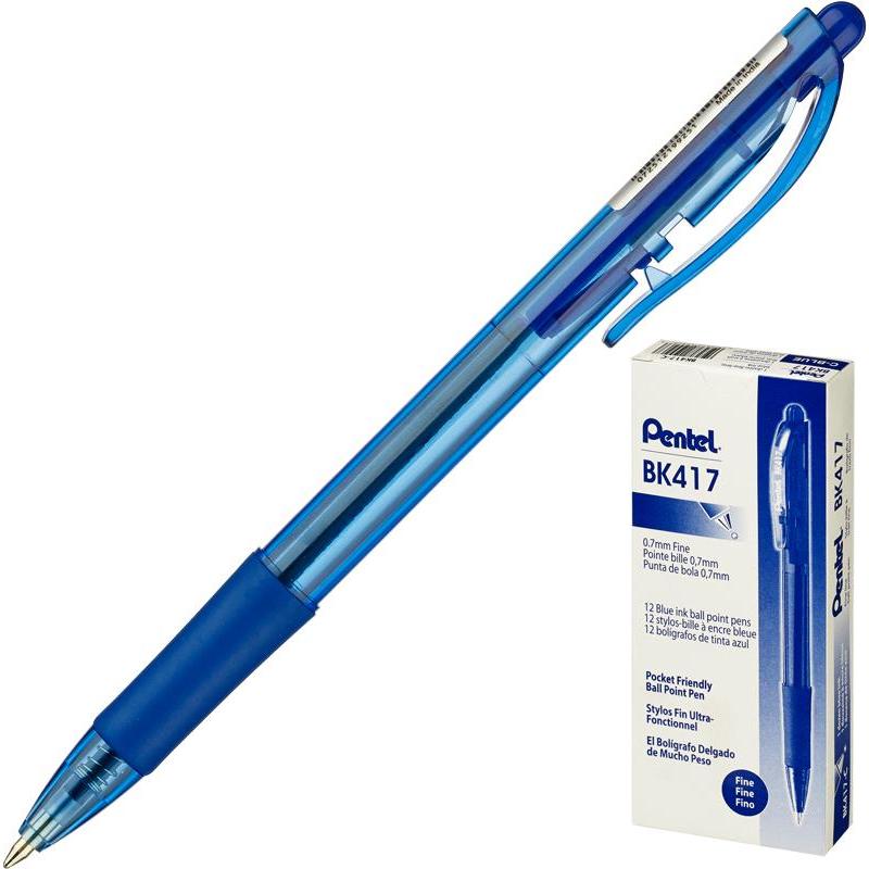 Ручка шариковая синяя 0,27mm маслянная PENTEL "Fine Line" BK417-CN 142665