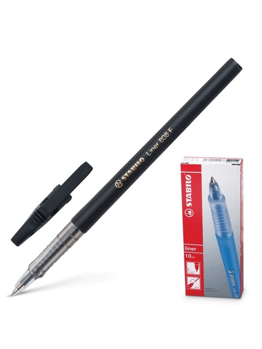Ручка шариковая чёрная 0,30mm STABILO "Liner" корпус чёрный 141568