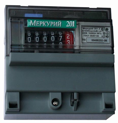 Счетчик электроэнергии 1-фазный Меркурий 201.5 5-60 А, 230 Вольт, 1 тариф
