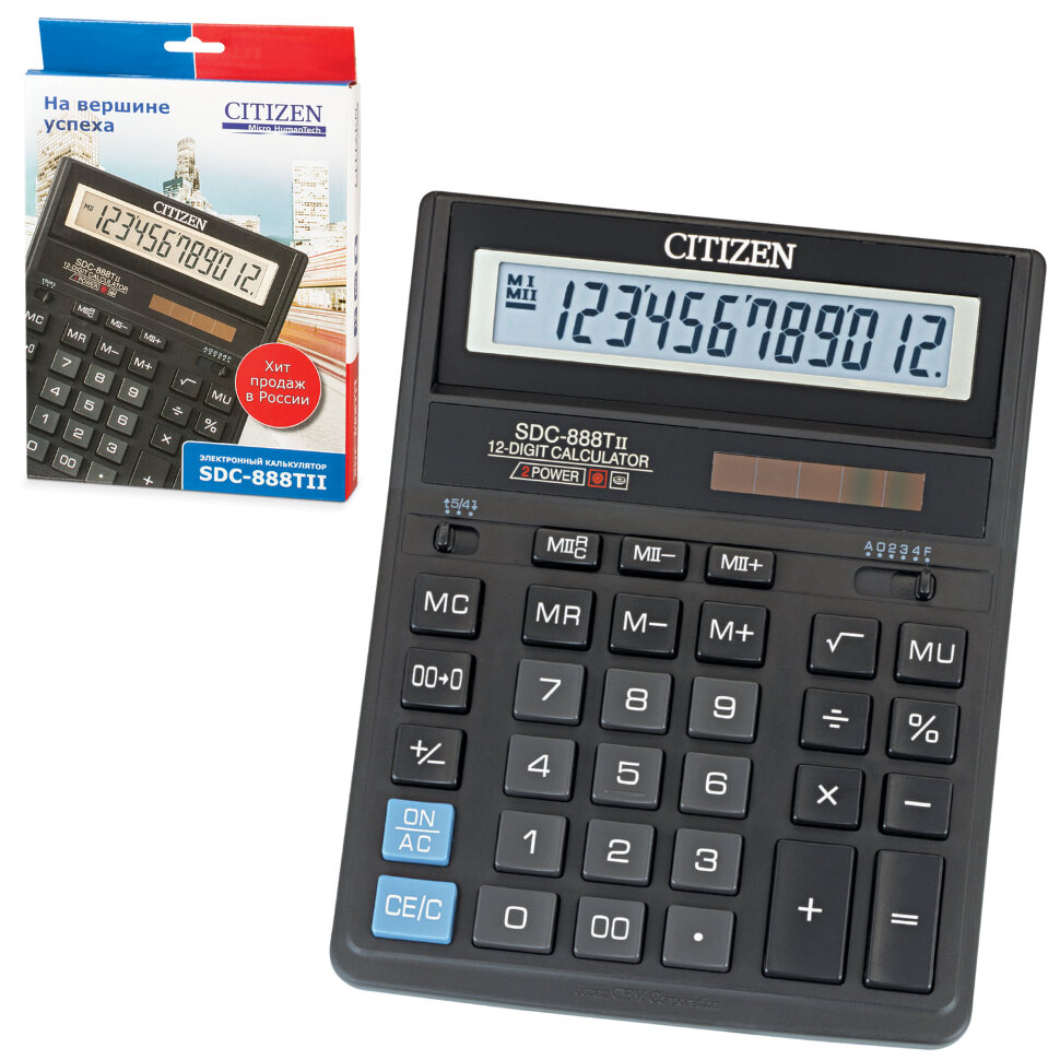 Калькулятор CITIZEN SDC-888TII (203х158 мм), 12 разрядов