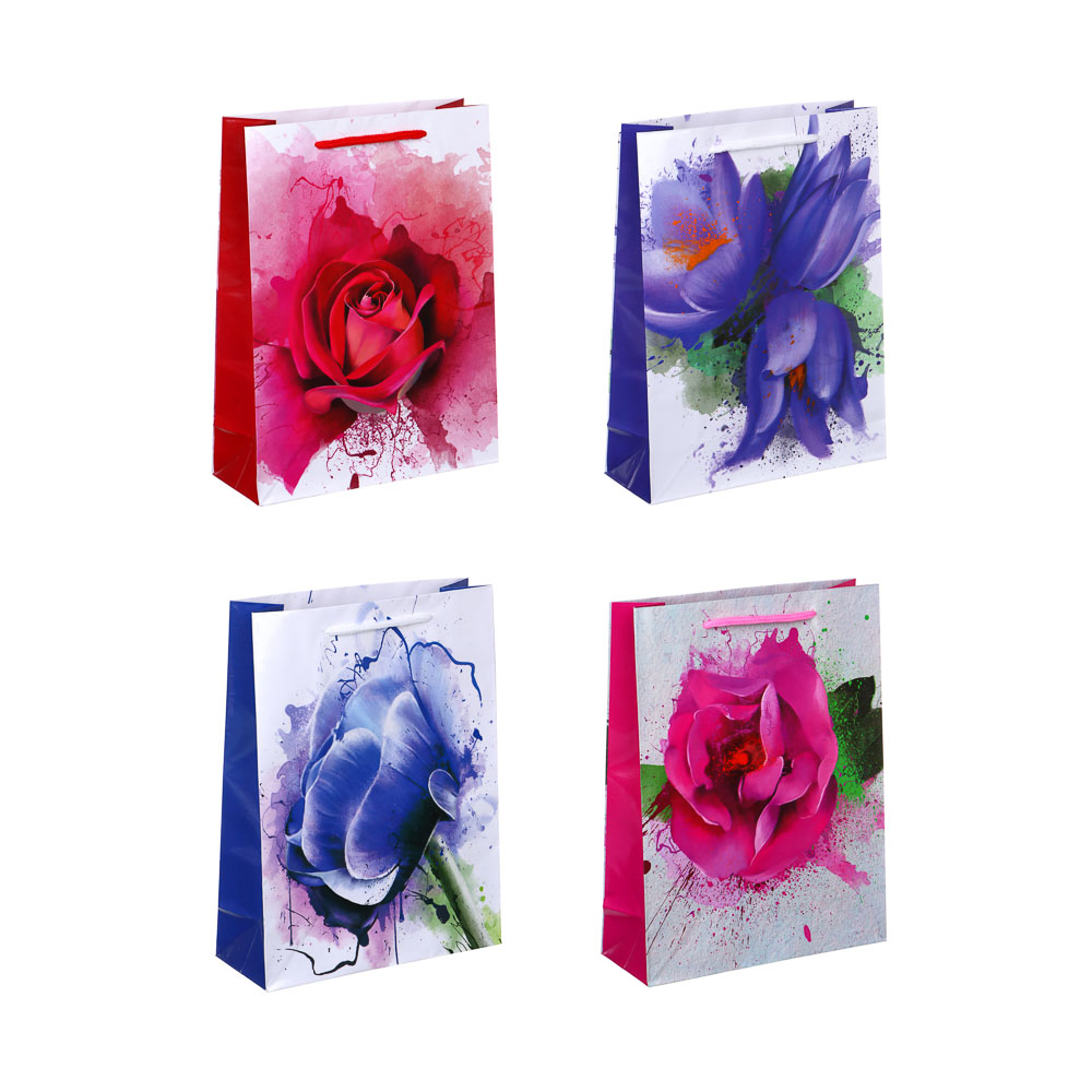 Пакет подарочный бумажный, 18x24x7 см Цветы акварель 507-160