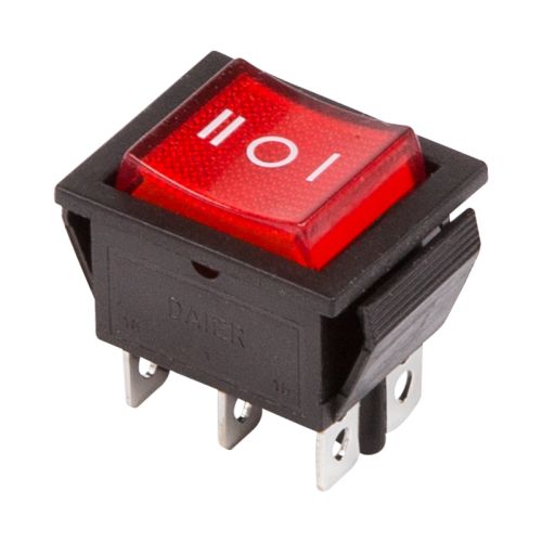 Выключатель клавишный с подсветкой 220V KCD4-101/4DN 16А (ON-OFF-ON) красный 36-2390