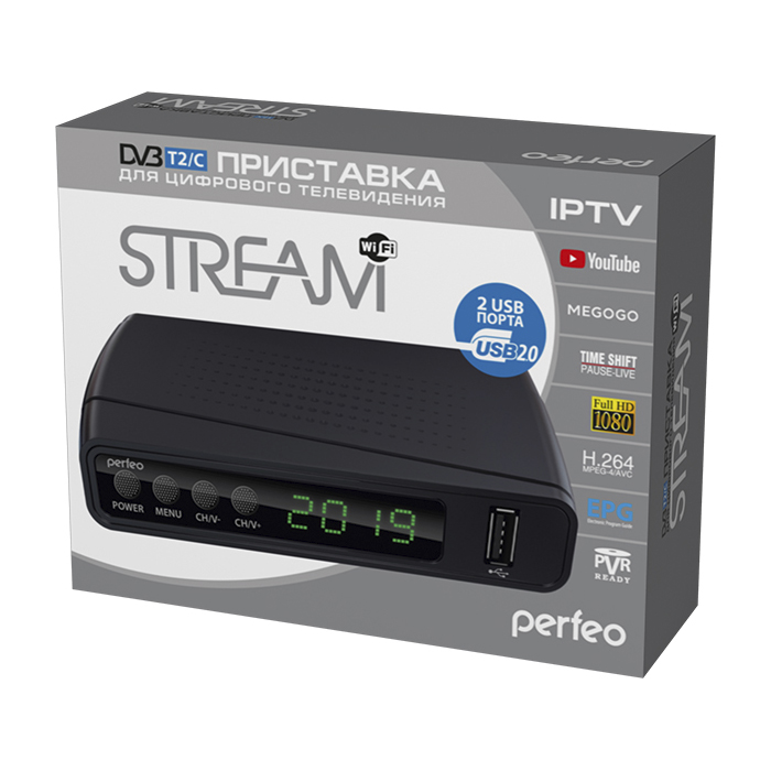 Тюнер для цифрового TV "PERFEO" STREAM(DVB-T2/С) 