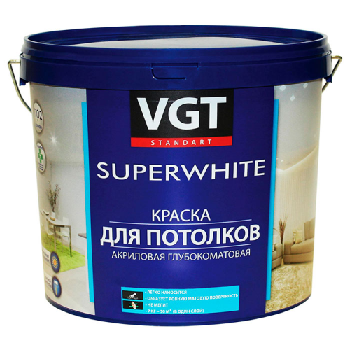 Краска VGT акриловая для потолков супербелая матовая 3,0 кг 2365