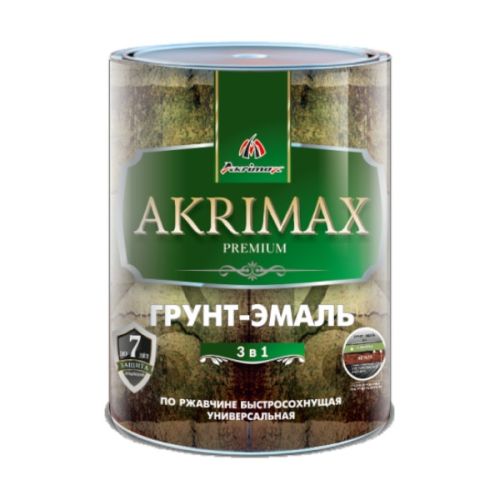 Краска алкидная Грунт-эмаль 3 в 1 по ржавчине AKRIMAX- РREMIUM, черная 0,8 кг