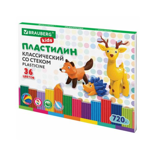 Пластилин BRAUBERG KIDS, 36 цветов, 720 г, 106438