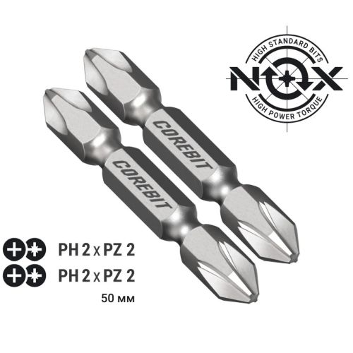Набор бит двухсторонних PH2-Pz2 х 50 мм, 2 шт карта NOX COREBIT 336003