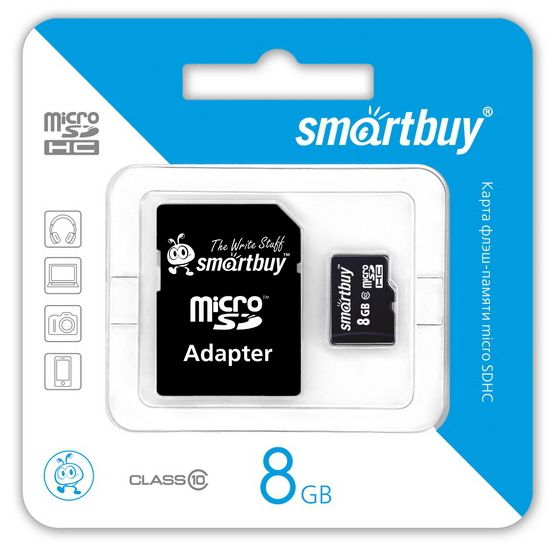 Карта памяти  SmartBuy Micro SDHC 08 Gb Class 10 + adapt.