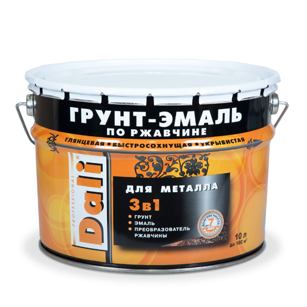 ГРУНТ- ЭМАЛЬ по ржавчине "DALI" 3 в 1 Серая (RAL7004) 10л