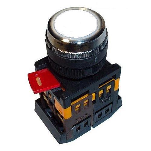 Кнопка без фиксации с подсвет. неон ИЭК ABLFS-22 230B 1з+1р. бел.