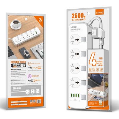 Сетевой фильтр LDNIO 4 местн. 2,0м, 10А+ 4 USB 5V, 3,4А SC4408 