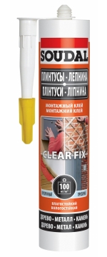 Клей ЖГ SOUDAL CLEAR FIX монтажный каучук (280 г) прозрачный 