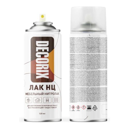 Лак аэрозольный Глянцевый НЦ мебельный нитролак DECORIX 520 мл 0133-32 DX