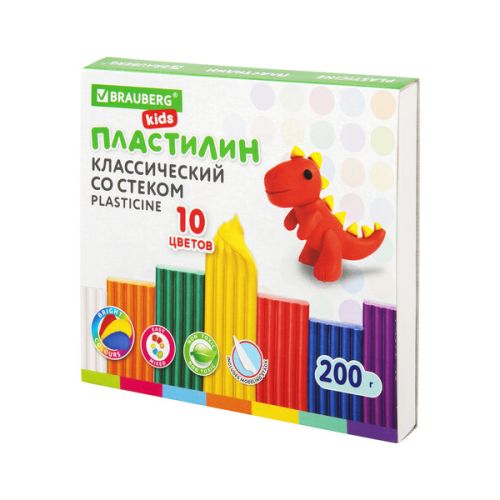 Пластилин BRAUBERG KIDS, 10 цветов, 200 г, 106504