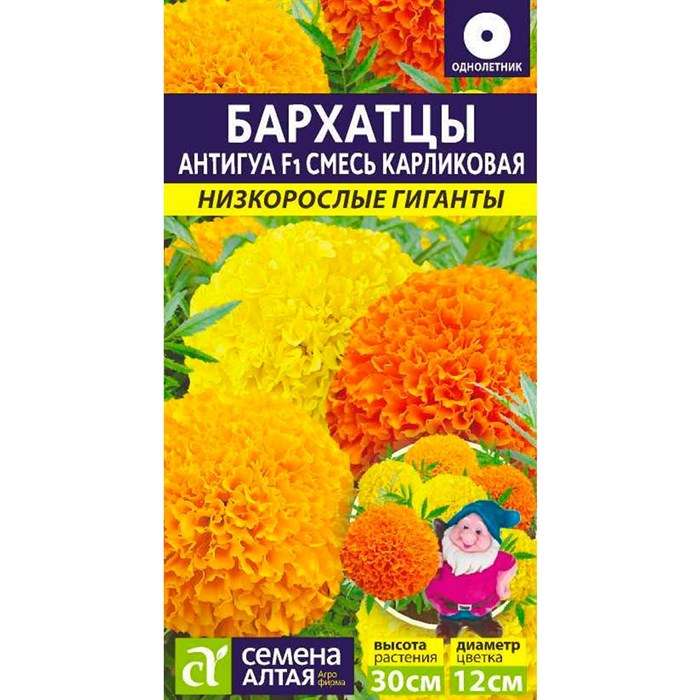 Семена Цветы Бархатцы Антигуа смесь карликовая, 5шт., Алтай