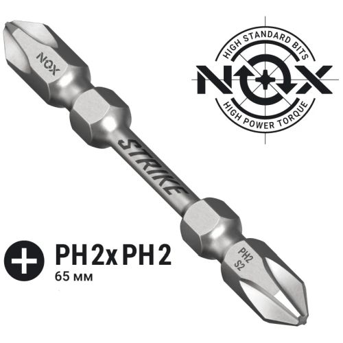 Бита насадка крестовая PH2-PH2 х 65 мм, двухсторонняя, NOX IMPACT STRIKE 333265
