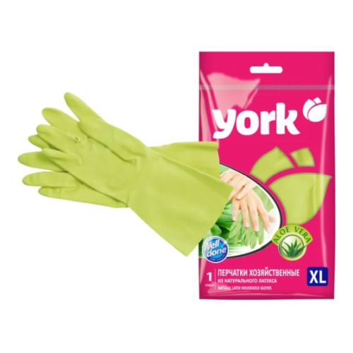 Перчатки хозяйственные латексные с экстрактом Алоэ York XL (оч. большой) 092290