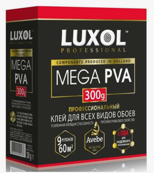 Клей обойный Luxol Mega PVA Professional для всех видов обоев 300 гр