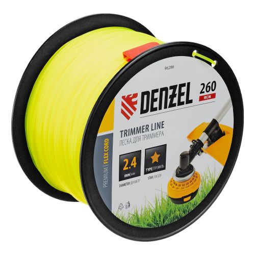 Леска для триммера 2,4 мм х 260 м (звезда) на Din катушке FLEX CORD Denzel 96286