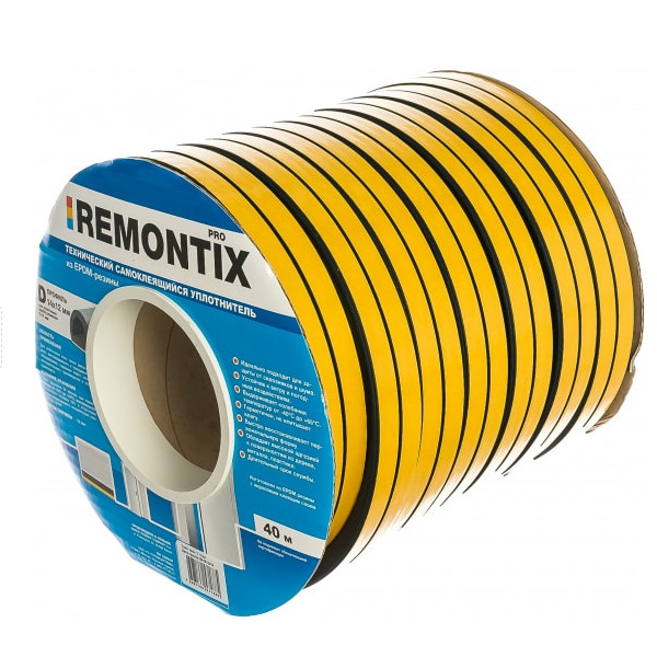 Лента уплотнительная самоклеящаяся «Remontix» D100-профиль 2х(14х12мм) для дверей черный