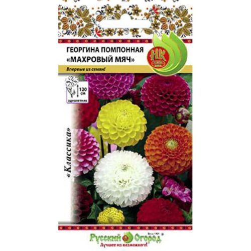 Семена Цветы Георгина Махровый мяч помпонная, 0.2 г, смесь, Русский огород