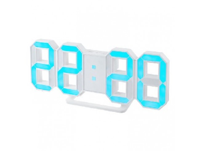 Часы-Будильник Perfeo LUMINOUS", белый корпус/синяя LED подсветка (PF_5203)"