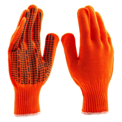 Перчатки Х/Б трикотажные, акрил, ПВХ гель "Протектор", оранжевый, оверлок, СИБРТЕХ