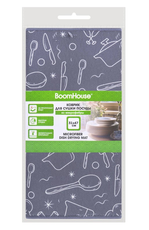 Коврик для сушки посуды из микрофибры, 31х47 см, "КУХНЯ" BOOMHOUSE 701154