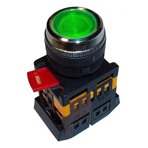 Кнопка без фиксации с подсвет. неон ИЭК ABLFS-22 230B 1з+1р. зел.