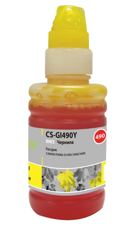Чернила CACTUS (CS-GI490Y) для СНПЧ CANON Pixma G1400/G2400/G3400, желтые, 0,1 л