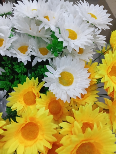 Цветы искуственные 50см (хризантема букет белые/желтые)