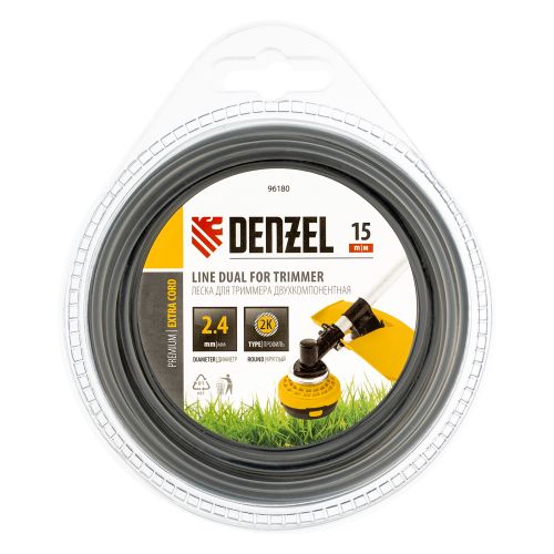 Леска для триммера 2,4 мм х 15 м (круглая двухкомпонентная) Extra cord Denzel 96180
