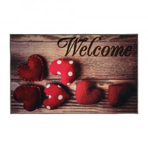 Коврик влаговпитывающий "Velur" 50*80 см "Welcome", коллаж с сердцами, VORTEX 24243