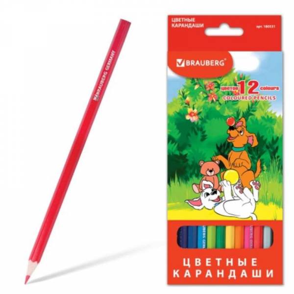 Карандаши цветные 12шт. BRAUBERG «My lovely dogs»