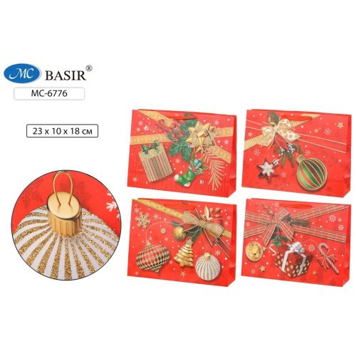 Пакет подарочный бумажный 18*23*10 см Ёлочные игрушки BASIR МС-6776