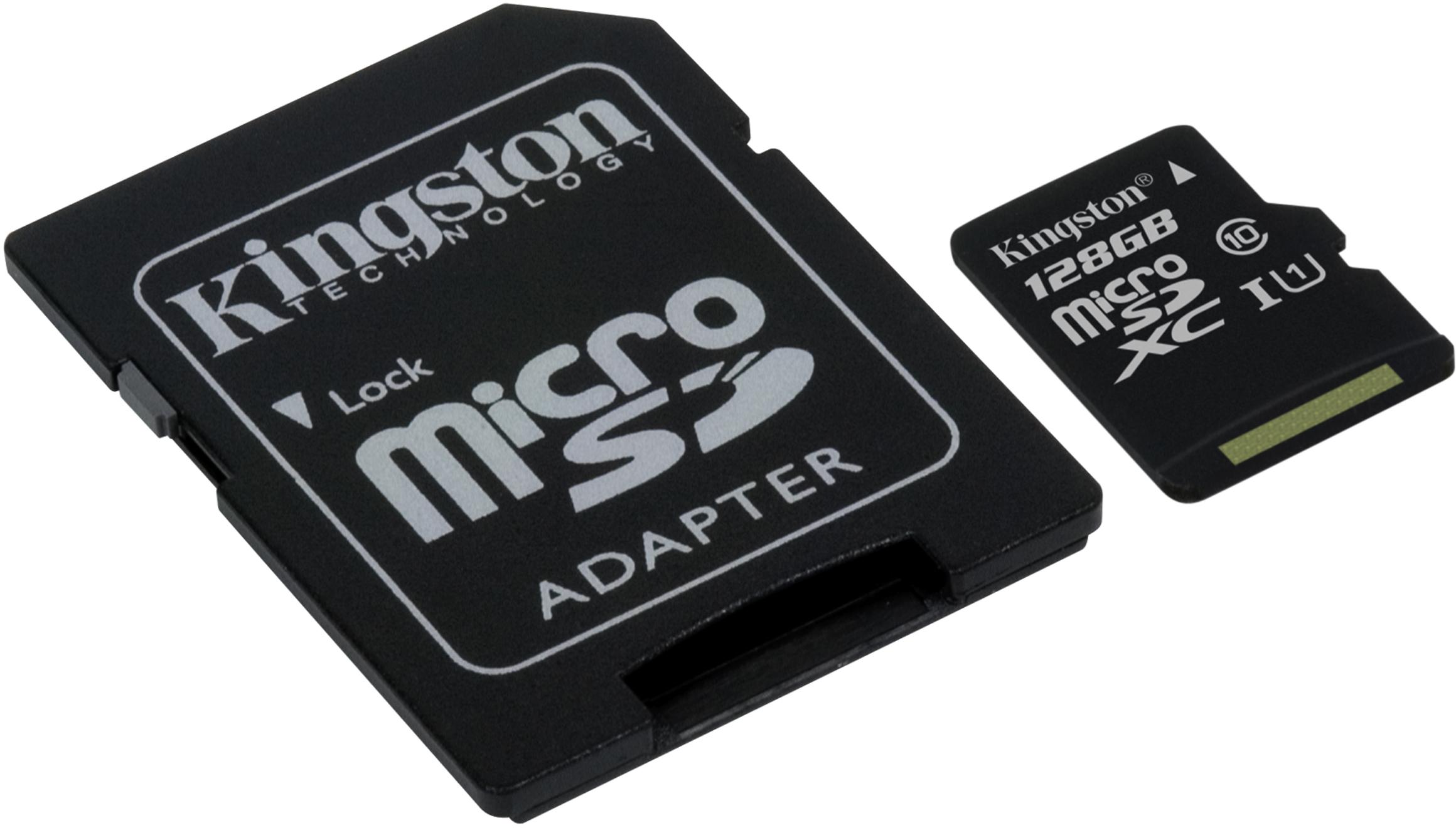 Карта памяти Kingston  micro 128 Gb Class 10 адаптер 