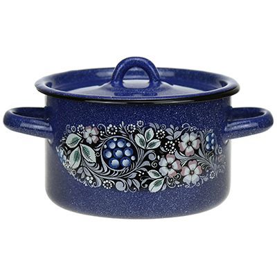 Кастрюля эмаль  4,5л Синяя с узором