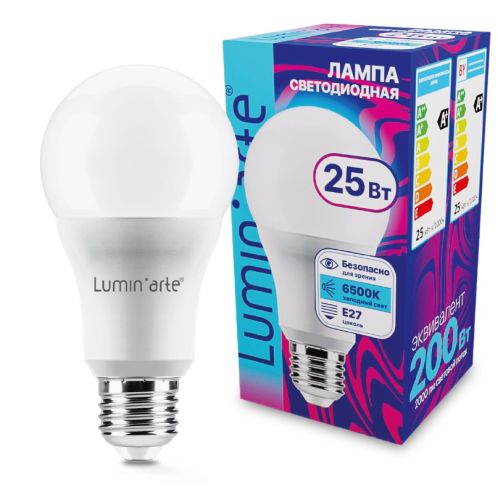 Лампа светодиодная A65 25Вт Е27 220В 6500К дневная, матовая Luminarte