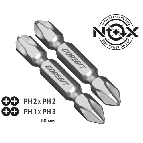 Набор бит двухсторонних PH2-PH2 х 50 мм, PH1-PH3 х 50 мм, 2 шт карта NOX COREBIT 336004