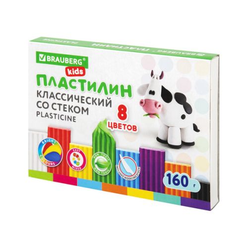 Пластилин BRAUBERG KIDS,  8 цветов, 160 г, 106501