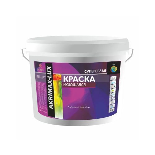 Краска Akrimax-LUX акриловая МОЮЩАЯСЯ супербелая матовая 3,0 кг