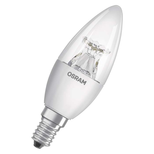 Лампа светодиодная свеча Е14 5,0Вт 220В 2700К теплая, прозрачная OSRAM
